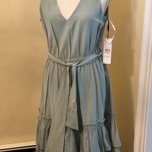 Calvin Klein V-Neck Midi Dress in Sage